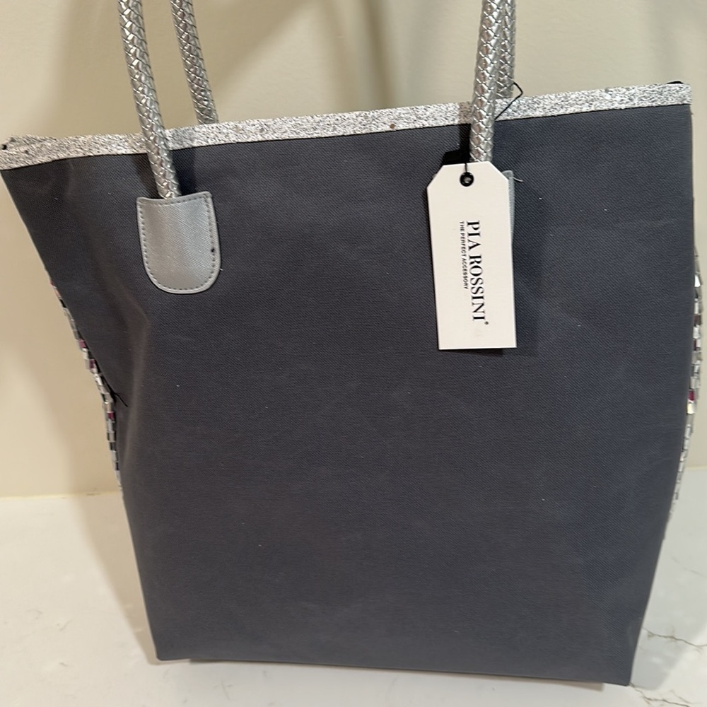 SPARKLY PIA ROSSINI CELESTE SILVER TOTE BAG NWT - Picture 7 of 8